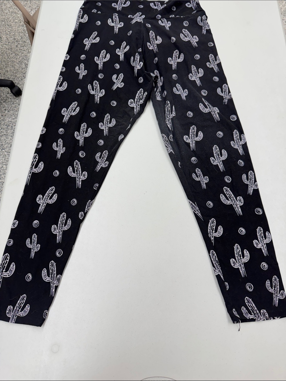 Black Woman’s Leggings with White Cactus Print yoga waistband stretchy & comfy